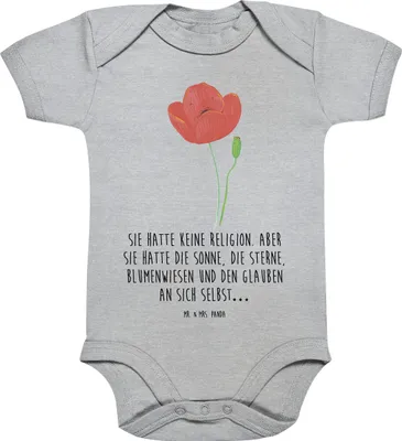 Produktbild von Mr. & Mrs. Panda Babybody Blume Mohnblume 1. - 3. Monat - Heather Grey - Geschenk, babykleidung body, Garten, Mohn, Strampler, Religion, Babystrampler, Baby, Kurzarmbody