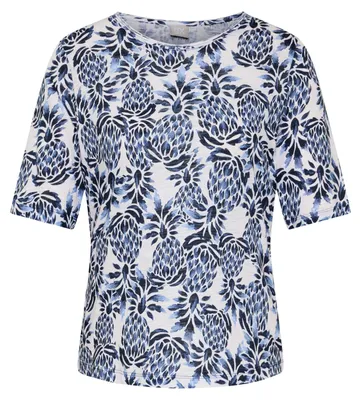 Produktbild von Rabe Damen T-Shirt Dunkelblau Größe 42 mit Rundhalsausschnitt, Halbarm und floralem Muster