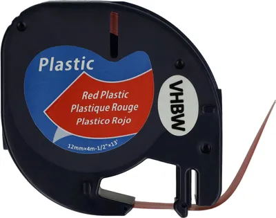 Produktbild von vhbw Schriftband-Kassette Plastik kompatibel mit Dymo LetraTag Plus LT-100T, XM, QX50, XR Etiketten-Drucker 4m x 12mm Schwarz auf Rot