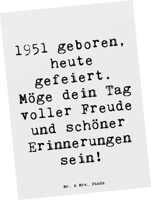 Produktbild von Mr. & Mrs. Panda Grußkarte Spruch 1951 Geburtstag - Weiß - Geschenk, Erinnerungen, Alter, bildkarte, Postkarten, Ansichtskarten, nostaliges, Geburtstagsgeschenk