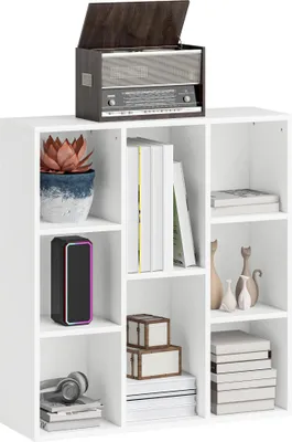 Image de Étagère de rangement - Bibliothèque à 8 compartiments - Verticale ou horizontale - Bois - À monter soi-même - Dimensions 74,3 x 24 x 80 cm - Blanc