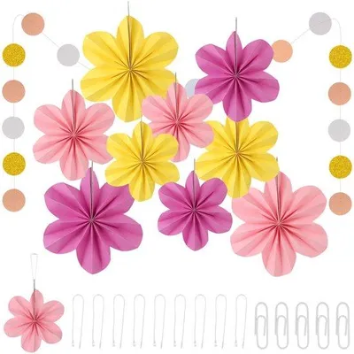 Image de Lot de fleurs en papier, 9 pièces, colorées, pour la décoration de fêtes