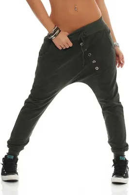 Produktbild von 131 Damen Hose Jogginghose Boyfriend Baggy Haremshose Sweatpants Einheitsgröße (36-40) Unifarben meliert, Oliv