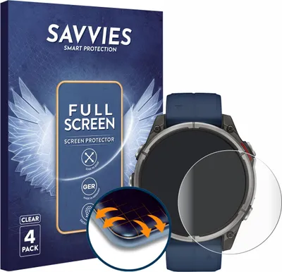 Produktbild von 4x Savvies Fullscreen Schutzfolie für Garmin quatix 8 (47 mm) Displayschutz Folie Fullcover Klar Transparent