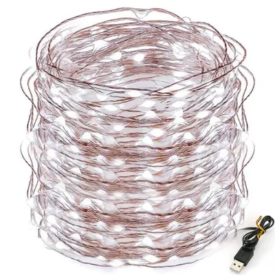 Obrázek produktu pro 10M bílé LED měděné dráty pohádkové světla USB vánoční drátěné pohádkové světla svatební strana vnitřní dekorace