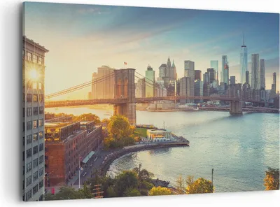 Produktbild von Bild auf Leinwand - Leinwandbild - New York Brücke - 120x80cm - Wand Bild - Wanddeko - Wandbilder - Leinwanddruck - Bilder - Kunstdruck - Wanddekoration - Leinwand bilder - Wandkunst - AA120x80-4047