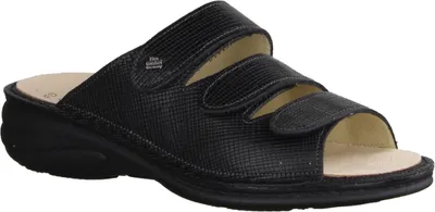 Produktbild von Finn Comfort Hellas Damenpantolette, Black, Leder, Bequem - Damenschuhe Pantolette / Zehentrenner, Schwarz, leder (holly)