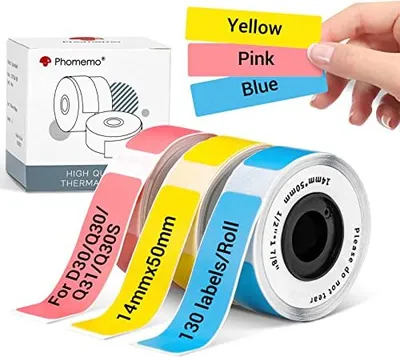 Produktbild von PHOMEMO -Farbbezeichnungen Q30/Q31/Q30S/D30 -Etikettdrucker, kompatible Farben Q30, Q31/Q30S/Q32, 14 × 50 mm (gelb/rosa/blau) 130 Etiketten/Rollen, 3