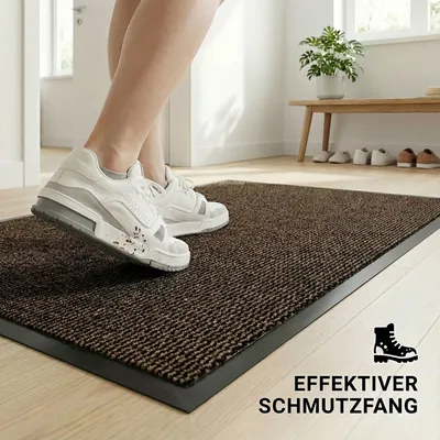 Produktbild von HELLSER Fußmatte – Schmutzfangmatte für außen & innen, rutschfest & flach (90 x 120 cm) Schwarz-Braun