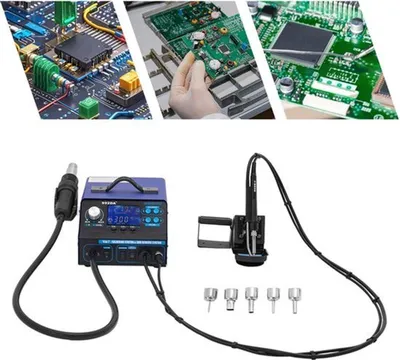 Zdjęcie produktu dla Stacja lutownicza czarna - moc 780 W - lutownica i pistolet termiczny z wyświetlaczem LCD