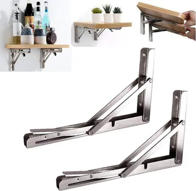 Produktbild von AIORBER Klappkonsole , 2 St, 200mm, Edelstahl, Tragfähigkeit 150kg, Wandhalterung, platzsparend, Wandregale, für Küche, Schlafzimmer, Silber