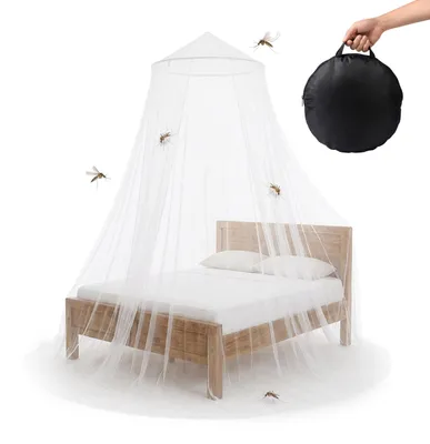 Obrázok produktu pre Relaxdays sieť proti komárom na posteľ, VxŠ: 250 x 60 cm, sieť proti komárom XXL na jednolôžkovú a dvojlôžkovú posteľ, do domácnosti, na cestovanie, s taškou, biela