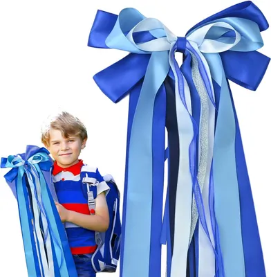 Productafbeelding van Grote decoratieve blauwe strik voor schoolkegel - 60 cm satijnen strikken voor verjaardag - Bruiloft - Babyshower