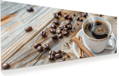 Produktbild von Glasbild 125x50cm in XXL für Wohnzimmer, Schlafzimmer Motiv Kaffee und Zimt