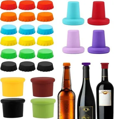 Produktbild von Silikon Kronkorken - Wiederverwendbare Flaschenverschlüsse für Bier und Wein (Bunt)