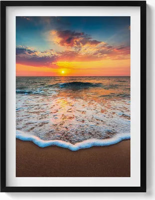 Produktbild von Sonnenuntergangslandschaft über dem Meer– Wandbild mit Rahmen – Gerahmtes Bild  – Wanddekoration – 60x80 cm –  Schwarz Rahmen
