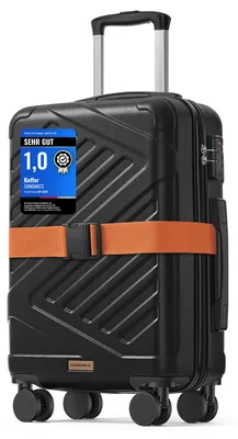 Produktbild von SONGMICS Koffer, Reisekoffer, Hartschalenkoffer mit TSA-Schloss, Koffergurt, ABS-Trolley, 4 Zwillingsrollen, Handgepäck-Koffer, M, 55 cm, tintenschwarz RLP001B101