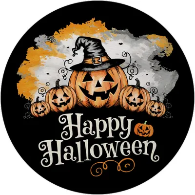 Produktbild von Großer Kürbis mit Hexenhut Magnet rund - Happy Halloween