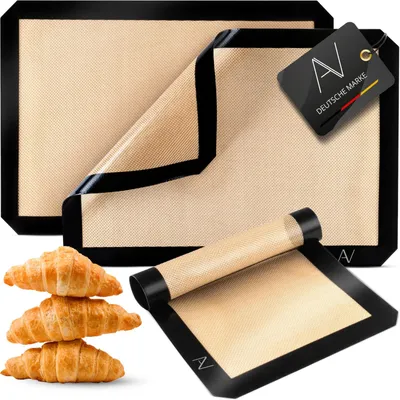 Produktbild von Backmatte Backmatten Backfolie - 3er Set - Silikon - Hitzebeständig bis 250 °C - Antihaft Teigmatte