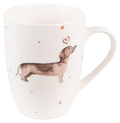 Productafbeelding van Clayre & Eef theekop, 300 ml, beige, bruin, porselein, met afbeelding van een dwergspits (teckel)