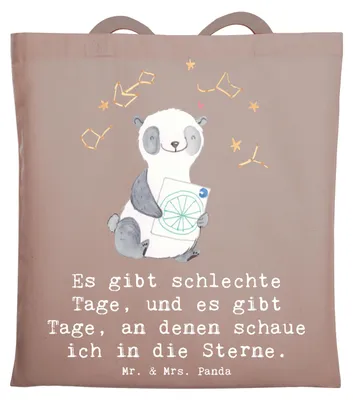 Produktbild von Mr. & Mrs. Panda Einkaufstasche Panda Astrologie - Braun Pastell - Geschenk, Horoskop, Sternbilder, Tasche, Stoffbeutel, totebag, Laptoptasche, Jutebeutel, canvas