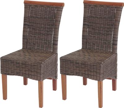 2er-Set Esszimmerstuhl Sinio, Stuhl Küchenstuhl, Rattan  ohne Sitzkissen