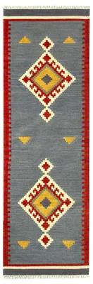 Woll-Kilim Läufer 250x80 cm, geometrisch, modern, handgewebt