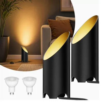 Obrázek produktu pro 2 kusy LED podlahových svítidel, vnitřní použití, obývací pokoj, 7W, patice GU10, barva černá, teplá bílá LED, bodové světlo s nožním spínačem a kabelem, vhodné pro nepřímé osvětlení, rostliny