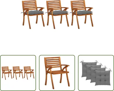Produktbild von The Living Store Garten-Essstühle mit Kissen 3 Stk. Massivholz Akazie