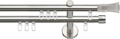 Produktbild von SN Deco Gardinenstange Innenlauf Lyon, 19 mm, 2-läufig, Stahl, Komplett-Set mit Ringen, Profilträger, 120 cm, edelstahl optik