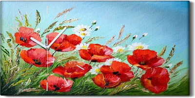 Produktbild von Wohnzimmer-Bild Leinwand Uhr Geräuschlos Kunstdruck 60x30 Blume Frühling Wiese - weiße Hände