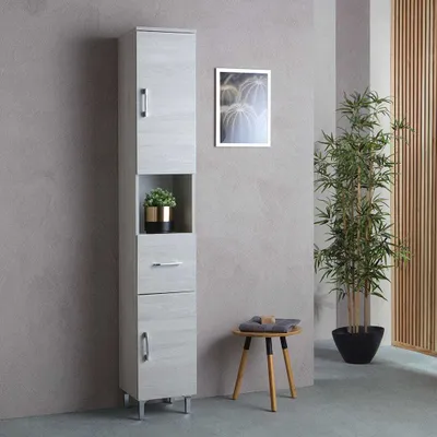 Immagine prodotto di Colonna bagno legno grigio, ante,  cassetto e vano a giorno | Rimini