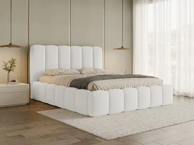 Produktbild von Chilly Möbel Design Bett Stone Slim - Doppelbett mit Bettkasten, Lattenrost und Kopfteil 200x200 cm / Metallrahmen / Bouclé / Weiß