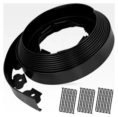 Produktbild von Rasenkante 5cm x 10m mit 30 Erdankern, flexible Beeteinfassung aus Kunststoff, Beetbegrenzung, Mähkante für Pflastersteine, Palisade, Rasenbegrenzung (Schwarz)