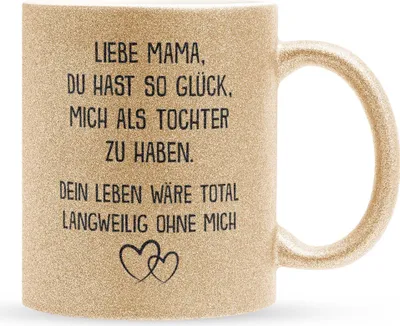Produktbild von 22Feels Glitzertasse Gold Mama Geschenk von Tochter Muttertag Geburtstag Mutter Weihnachten Frauen Kaffeetasse Haferl Geschenkidee Bürotasse
