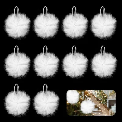 Image de Décorations de Noël en plumes, blanches, 10 pièces, diamètre de 20 cm