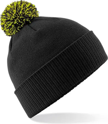 Produktbild von Beechfield B450 | Snowstar Beanie Wintermütze - Farbe: Black/Lime Green - Größe: One Size