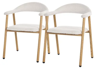 Produktbild von ML-Design Esszimmerstühle 2er Set mit Armlehne Küchenstühle Beige, Wohnzimmerstühle mit Rückenlehne, Polsterstühle mit Webstruktur Ergonomische Sessel