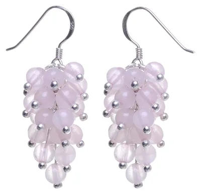 Produktbild von Ohrringe Ohrhänger aus Rosenquarz & 925 Silber rose Trauben Ohrschmuck für Damen