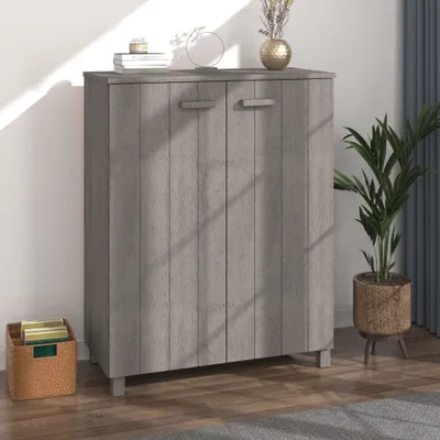 Produktbild von The Living Store Schuhschrank HAMAR Hellgrau 85x40x108 cm Massivholz Kiefer
