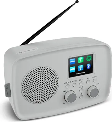 Image de Radio Internet MEDION avec DAB+ LIFE IRE-1 (Wi-Fi, radio FM DAB Plus, Bluetooth, égaliseur, protection anti-gouttes, antenne télescopique, Spotify Connect, réveil, fonction snooze, variateur d'intensité lumineuse réglable) gris