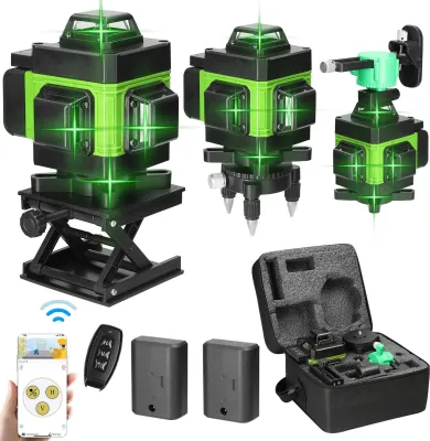 Produktbild von Kreuzlinienlaser, KKmoon Kreuzlinienlaser mit Stativ 16 Linien Kreuz Linie, 2 * 2400mAh Akku, 4d laser kreuzlinienlaser mit drei Arten stativ, Mobiltelefon Kontrolle+Fernbedienung Lasermessgeräte