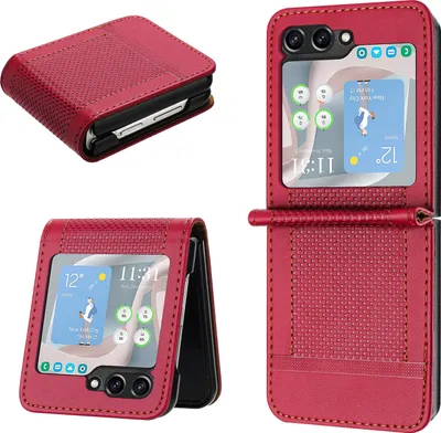 Obrázek produktu pro Pouzdro pro Samsung Galaxy Z Flip 5 kožené flipové pouzdro s funkcí stojánku červené
