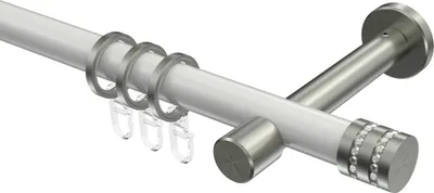 Produktbild von Interdeco Gardinenstange / Vorhangstange Weiß / Edelstahl-Optik, Typ Prestige Estana (Glitzerkappe), 20 mm Ø 1-läufig, 420 cm
