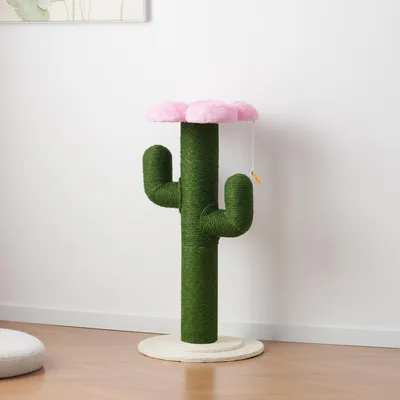Produktbild von Flieks Katzenbaum Katzenkratzbaum in Kaktusform, Kratzbaum mit verdickten Sisalstämmen und Kippschutz, 46x46x90 cm, Rosa