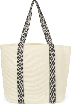 Produktbild von styleBREAKER Papierstroh Strandtasche mit Azteken Muster Bändern | Damen Flechttasche mit Reißverschluss | 50 x 37 x 13 cm