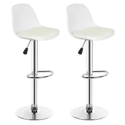 Image de lot de 2 tabourets de bar Chaise de bar en similicuir réglable en hauteur pivotant blanc