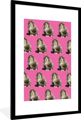 Produktbild von MuchoWow® MuchoWow® Gerahmtes Poster Katze - Muster - Braun 60x90 cm - Poster mit zchwarzem Bilderrahmen - Dekoration - Wandposter Wohnzimmer - Hochwertig