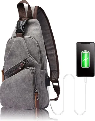 Produktbild von Brusttasche Herren, Sling Bag mit USB-Aufladung, Umhangetasche Canvas, Crossbody-Rucksack Verstellbarem, Schultertasche für Männer