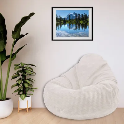 Produktbild von dreamroots Sitzsack Bubibag, White Dove, 90x90x100 cm, mit Lehne und Hocker, Kordsamt, inkl. Füllung, separater Innenbeutel, für Innen- und Außenbereich, Erwachsene, 3,0 kg